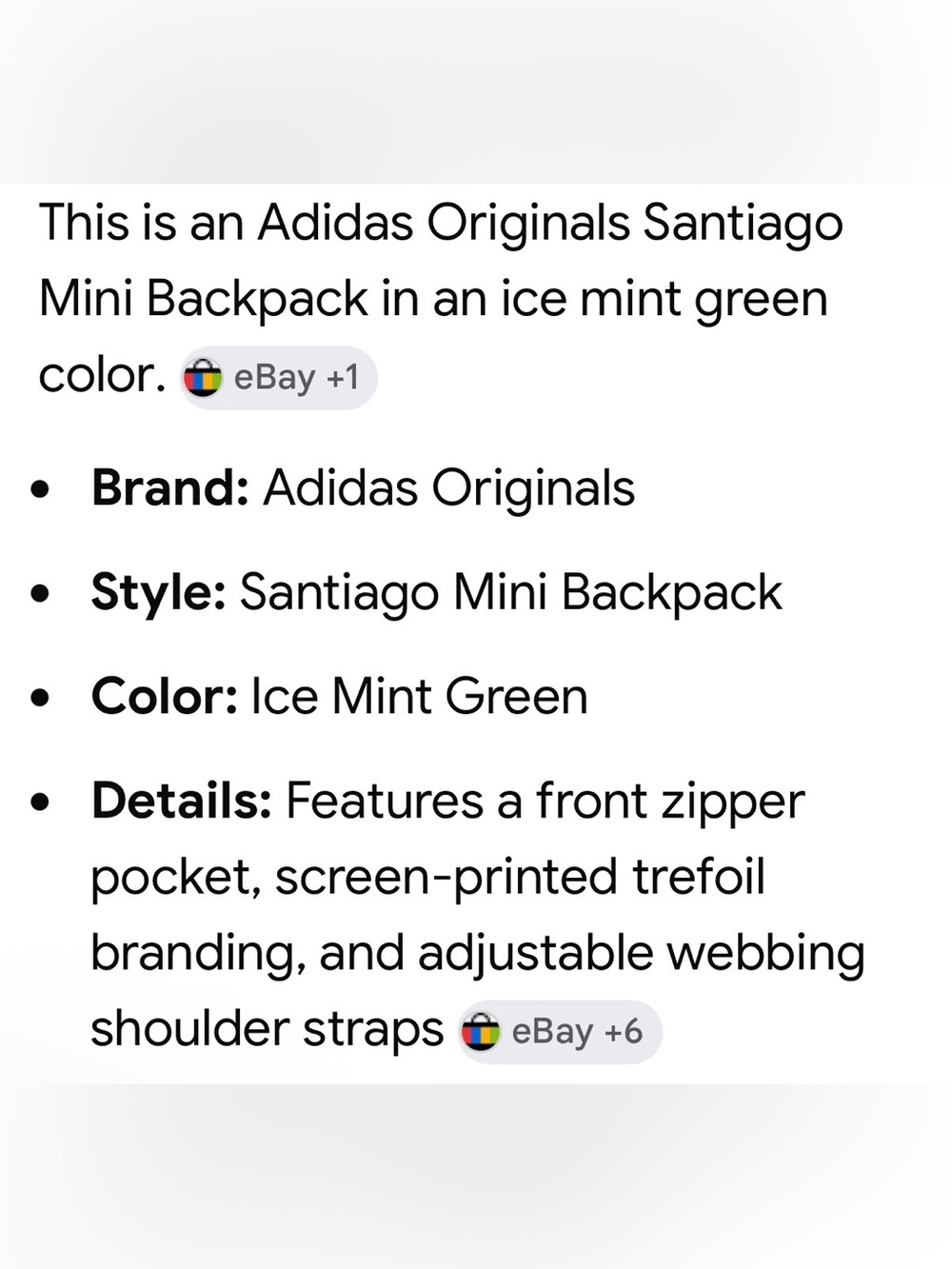 adidas Mini Santiago Backpack, Ice Mint w Black Logo, new w o tags - Picture 9 of 9